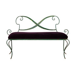 Green Metal Bench with Purple Velvet Seat (SOLD)